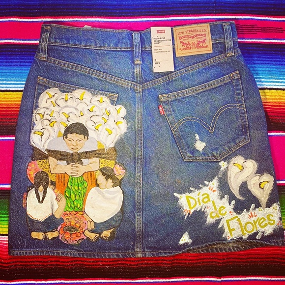 Levi's Dresses & Skirts - 🎨 Mexican Painted Levi’s Jean Skirt Sz 8 29 NWT